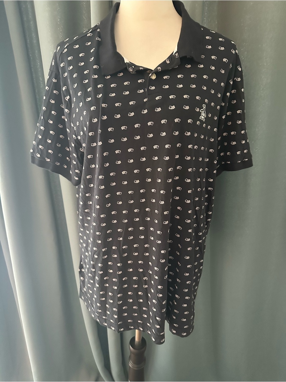 Original Penguin Black Dice Print Polo Shirt Men’s Large Short Sleeve Casual